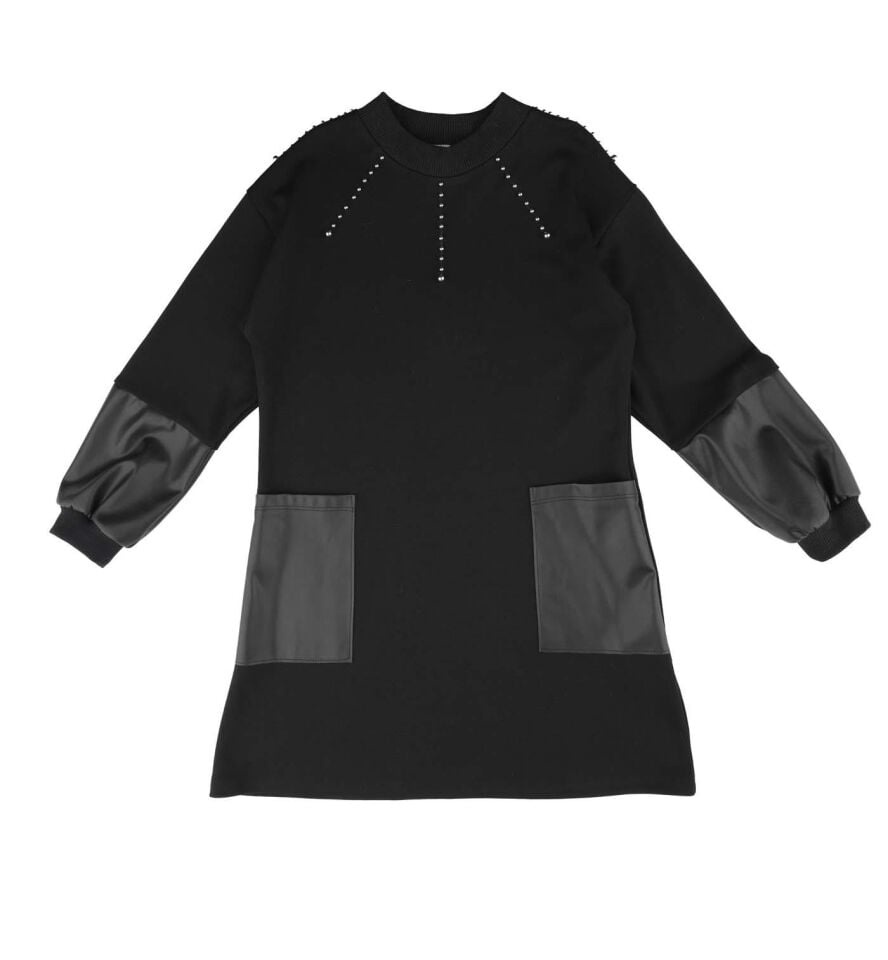 KIZ ÇOCUK DERİ DETAYLI ELBİSE