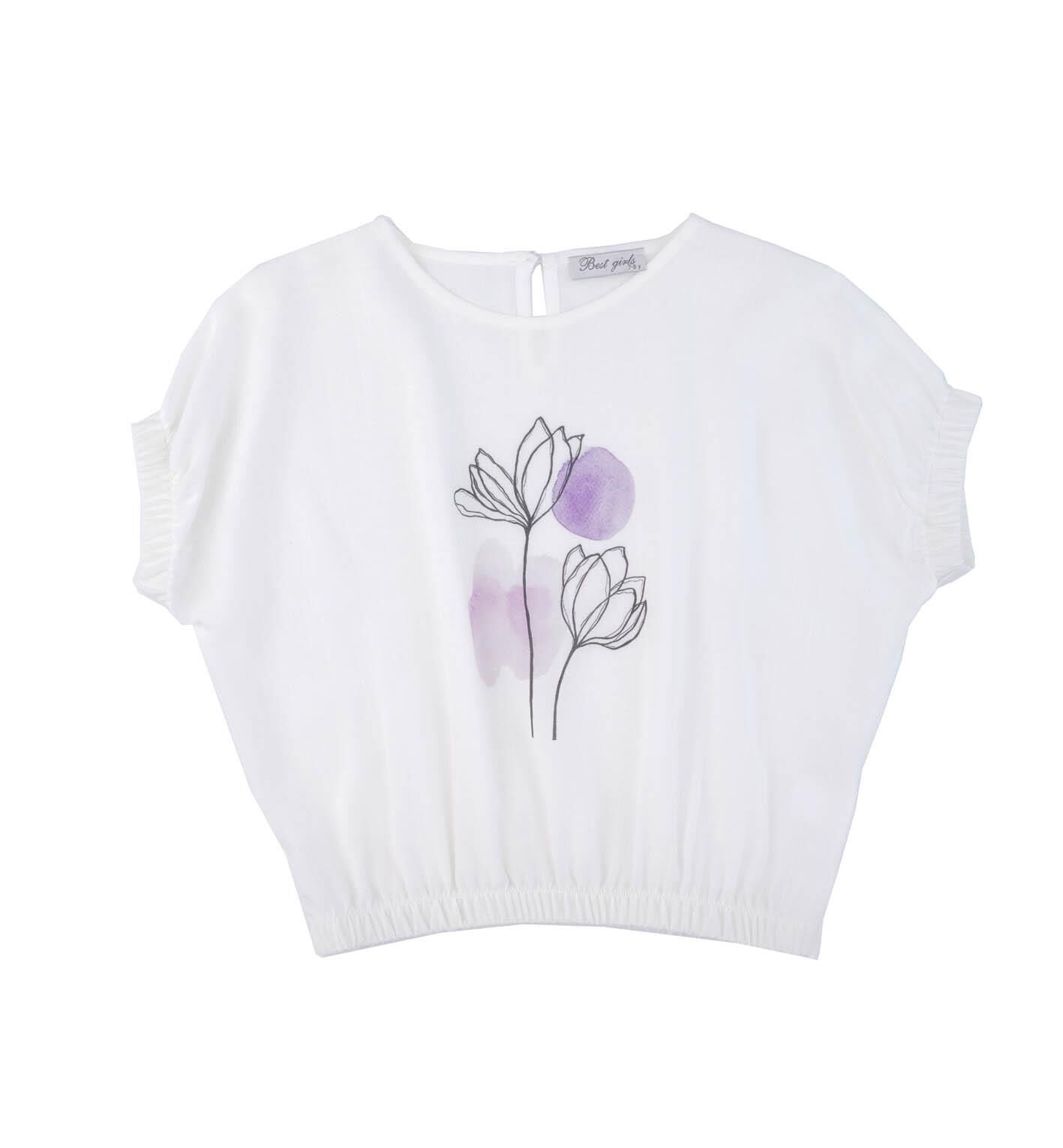 KIZ ÇOCUK BELİ LASTİKLİ BASKILI BLUZ