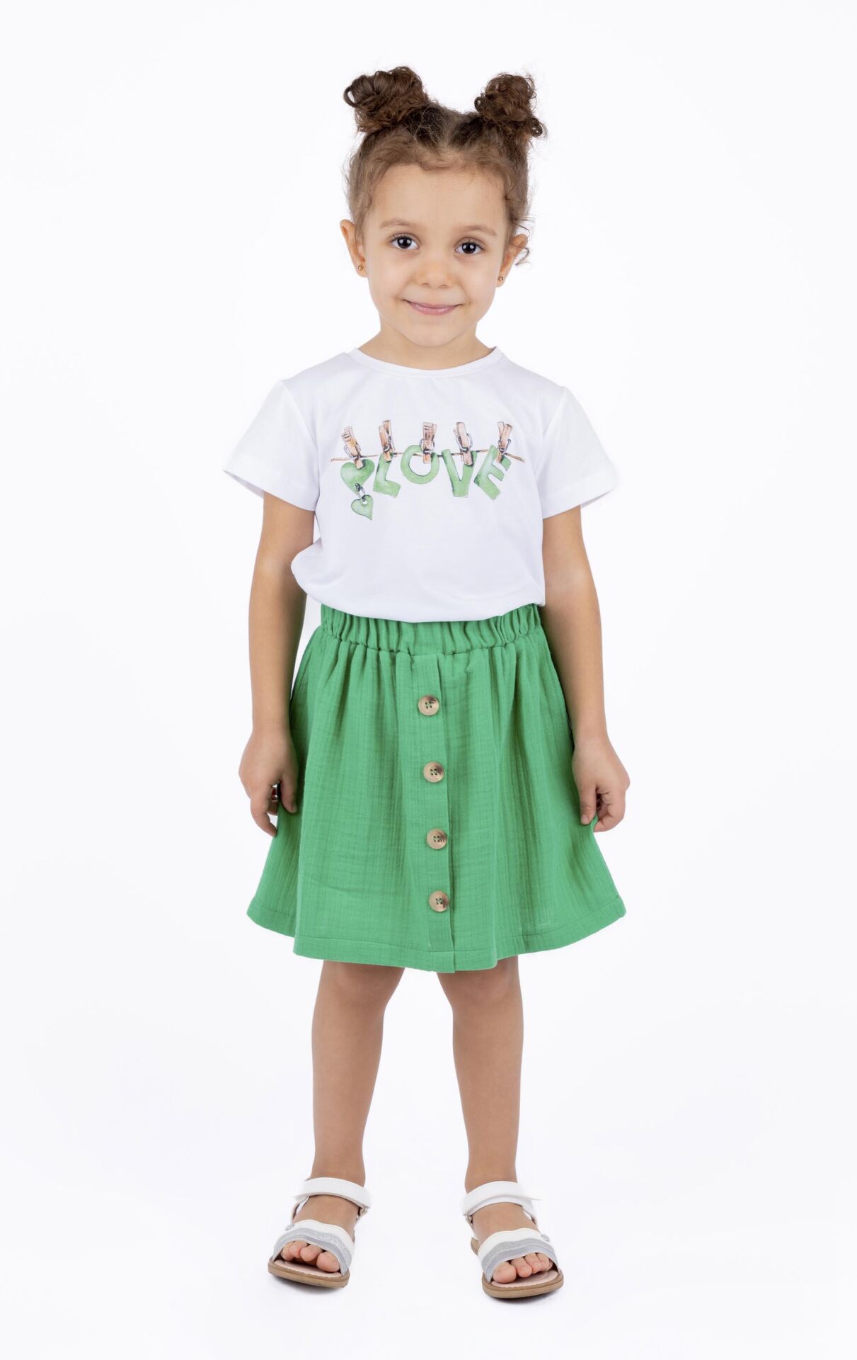 KIZ ÇOCUK SÜS DÜĞMELİ BELİ LASTİKLİ ETEK