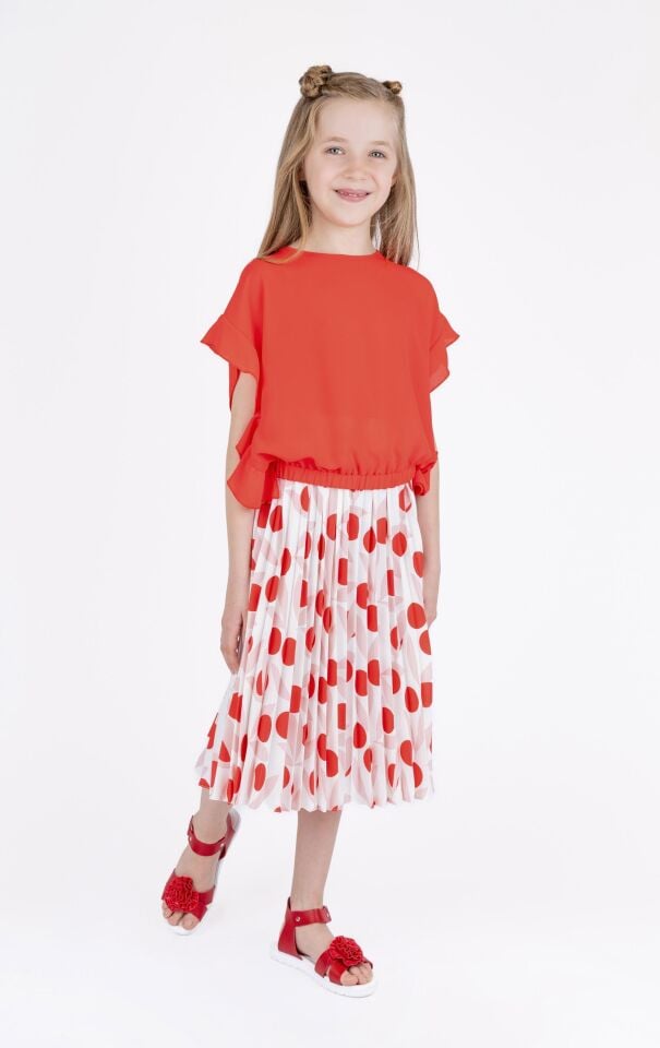 KIZ ÇOCUK DESENLİ PİLELİ ETEK