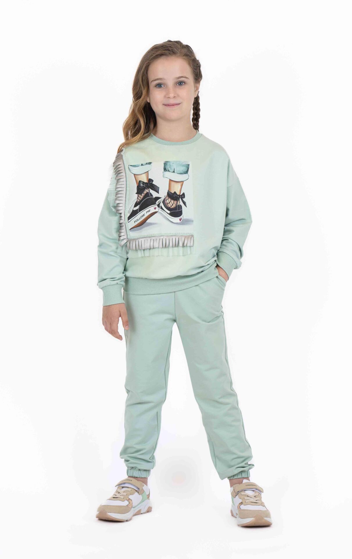 KIZ ÇOCUK BASKILI PÜSKÜL DETAYLI SWEATSHIRT