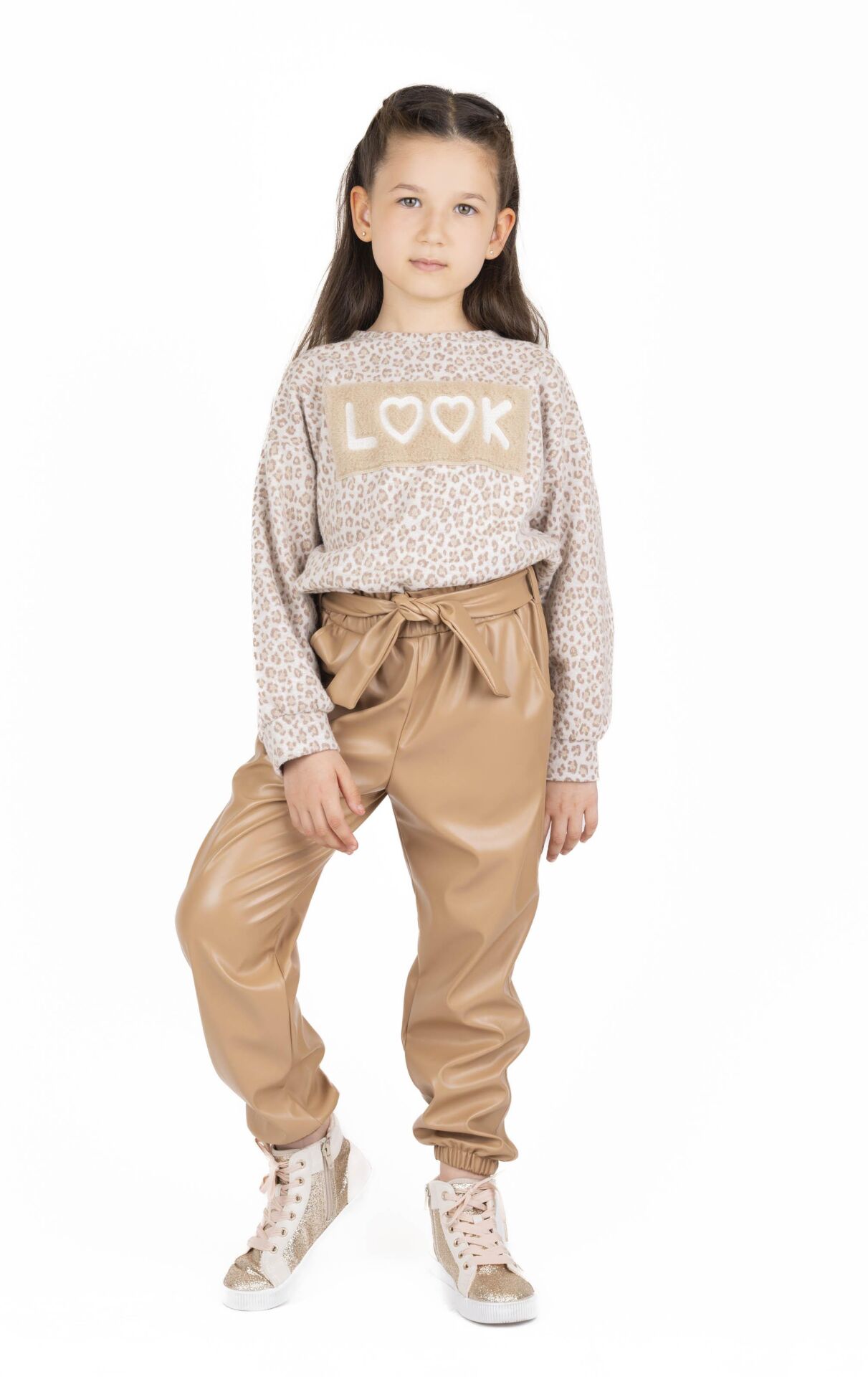 KIZ ÇOCUK UZUN KOLLU  LEOPAR DESENLİ SWEATSHIRT