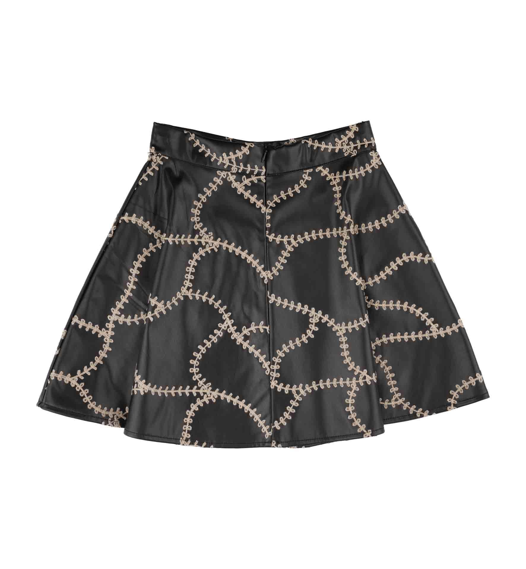 KIZ ÇOCUK DERİ İŞLEMELİ ETEK