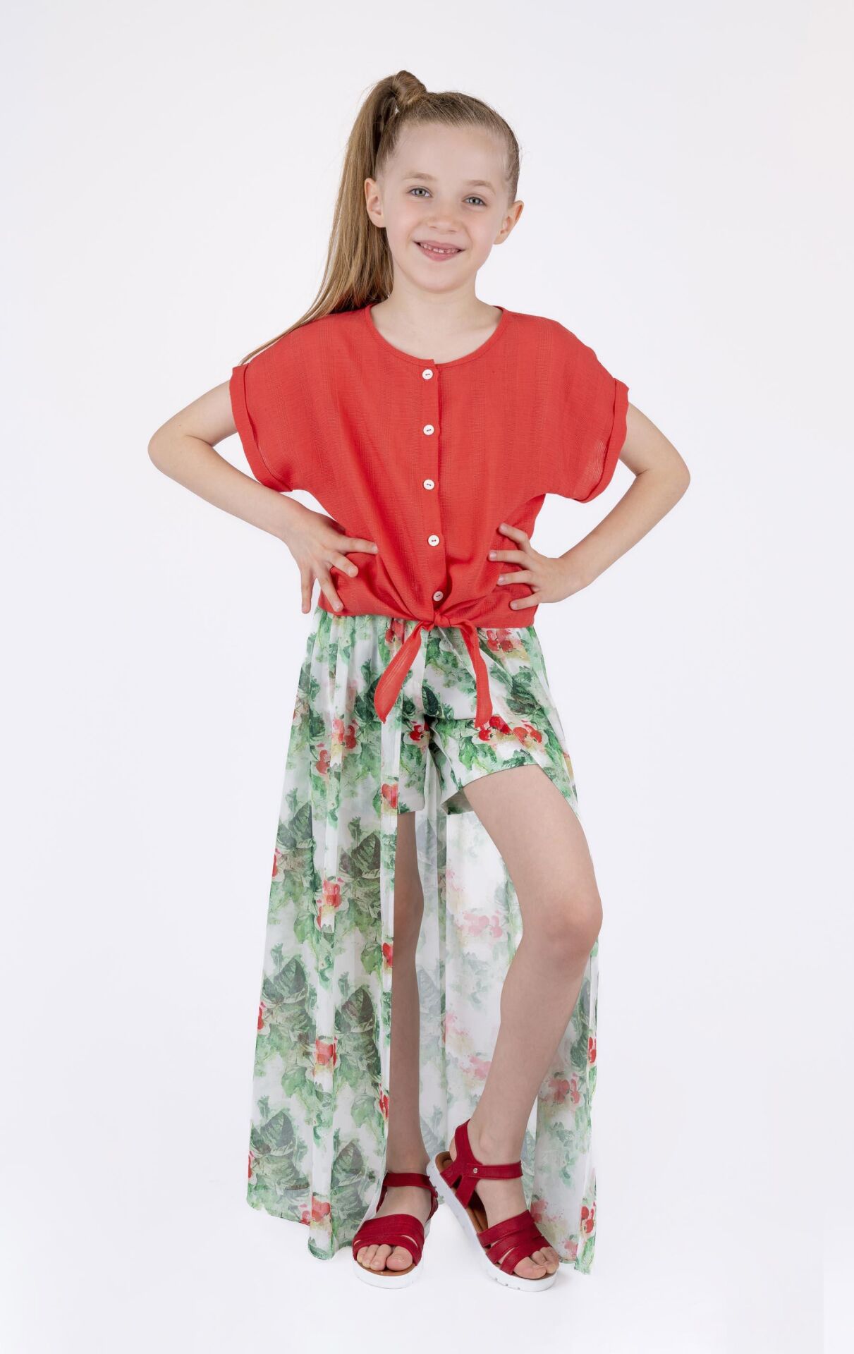 KIZ ÇOCUK BEL BAĞLAMALI GÖMLEK