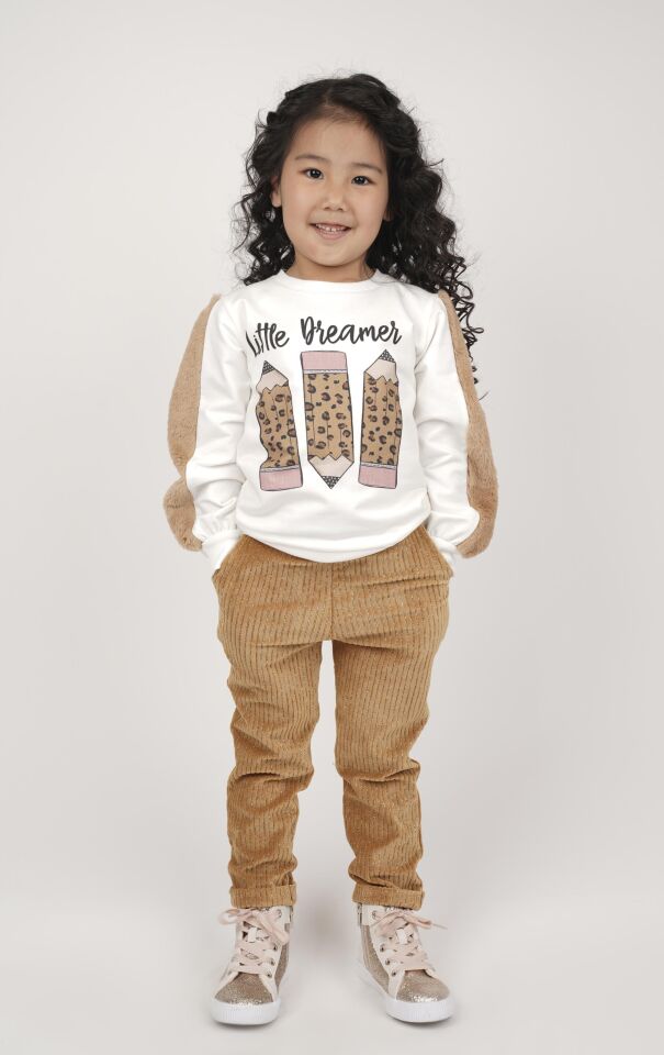 KIZ ÇOCUK KOLLARI PELUŞ DETAYLI SWEATSHIRT