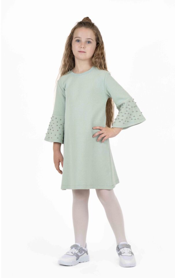 KIZ ÇOCUK GENİŞ KOLLU PAMUKLU ELBİSE