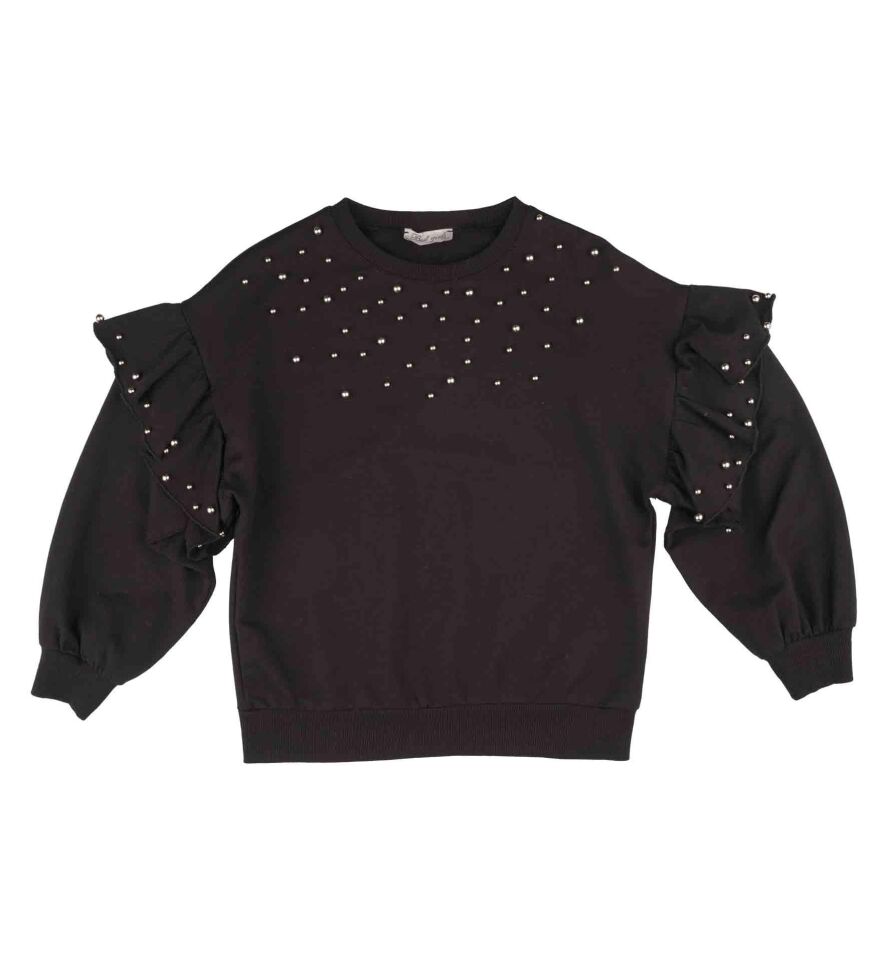 KIZ ÇOCUK KOLLARI VOLANLI SWEATSHIRT