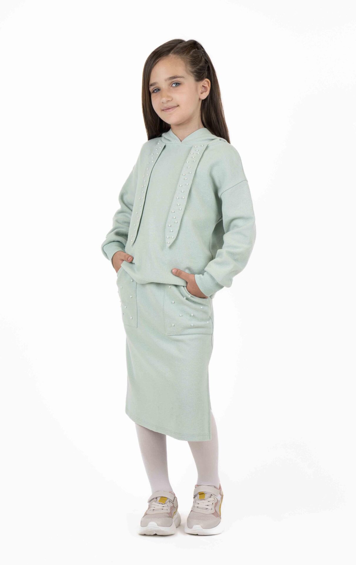 KIZ ÇOCUK İNCİ DETAYLI ETEK