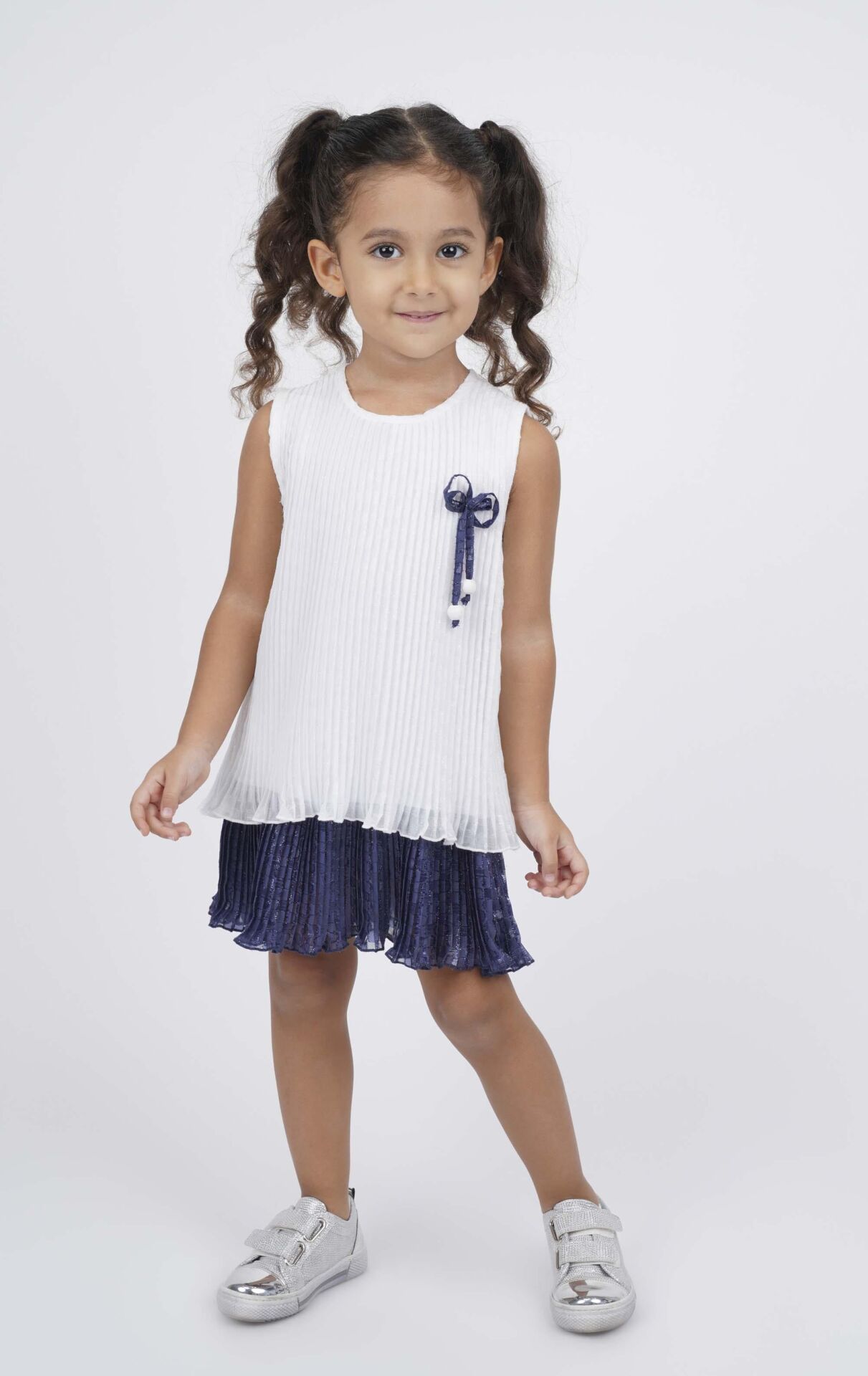 KIZ ÇOCUK İKİ RENK PİLİLİ ELBİSE