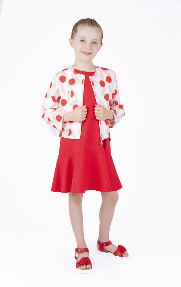 KIZ ÇOCUK DESENLİ FERMUARLI CROP CEKET