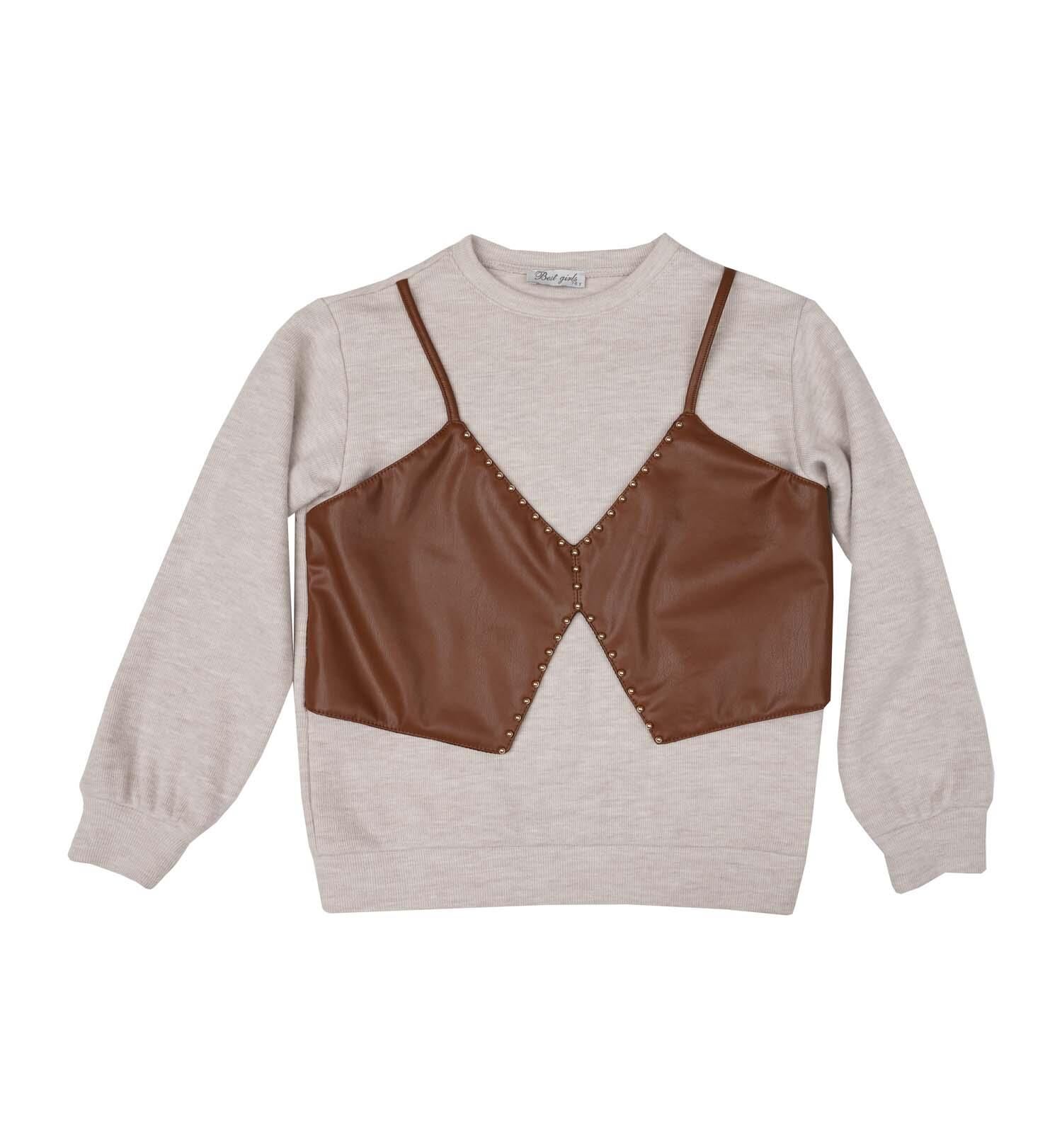 KIZ ÇOCUK DERİ YELEKLİ SWEATSHIRT